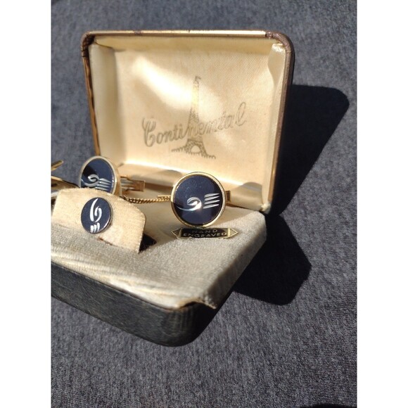 Vintage Continental Hand Engraved Men's Gold & Black Cufflinks Set - Cuff Links - Picture 2 of 5